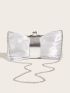 Bow Design Ruched Bag Kiss Lock Satin Glamorous For Party