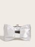 Bow Design Ruched Bag Kiss Lock Satin Glamorous For Party