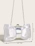 Bow Design Ruched Bag Kiss Lock Satin Glamorous For Party