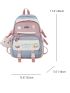 Color Block Classic Backpack Release Buckle Decor Patch Detail With Bag Charm For School