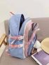 Color Block Classic Backpack Release Buckle Decor Patch Detail With Bag Charm For School