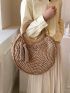 Tassel Decor Straw Bag Top Ring Vacation For Summer Beach Bag