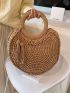 Tassel Decor Straw Bag Top Ring Vacation For Summer Beach Bag