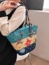 Color Block Straw Bag Floral Pattern Vacation For Beach