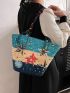 Color Block Straw Bag Floral Pattern Vacation For Beach