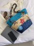 Color Block Straw Bag Floral Pattern Vacation For Beach