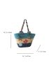 Color Block Straw Bag Floral Pattern Vacation For Beach