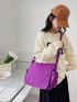 Fashionable Large Capacity Messenger Bag Purple Multi Pocket Adjustable Strap For Daily