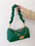 Patch Detail Hobo Bag Chain Ruched Strap PU For Daily Life