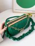 Patch Detail Hobo Bag Chain Ruched Strap PU For Daily Life