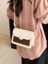 Color Block Square Bag Fashionable Flap With Adjustable-strap For Daily Life