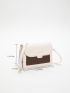 Color Block Square Bag Fashionable Flap With Adjustable-strap For Daily Life