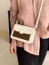 Color Block Square Bag Fashionable Flap With Adjustable-strap For Daily Life