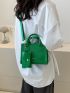 Letter Graphic Square Bag Green With Coin Purse Double Handle For Daily