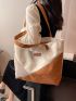 Color Block Shopper Bag Large Capacity For Shopping