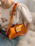 Metallic Baguette Bag Eyelet & Buckle Decor PU Funky For Daily Life