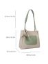 Colorblock Straw Bag Twilly Scarf Decor Double Handle For Vacation