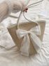 Medium Straw Bag Bow Decor Contrast Binding