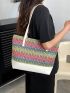 Medium Straw Bag Colorblock Geometric Pattern