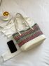 Medium Straw Bag Colorblock Geometric Pattern