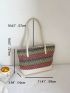 Medium Straw Bag Colorblock Geometric Pattern