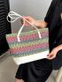 Medium Straw Bag Colorblock Geometric Pattern