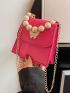 Mini Flap Square Bag Butterfly Decor Pearl Decor Chain Strap Neon Pink