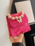 Mini Flap Square Bag Butterfly Decor Pearl Decor Chain Strap Neon Pink