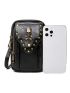 Women's Shoulder Crossbody Bag Outdoor Skull Motorcycle Bag Mobile Phone Bag Gothic Mini Crossbody Bag, Punk Skull & Studded Decor Phone Purse, Vintage Pu Shoulder Bag (4.72 X 7.28 X 2.17) Inch