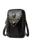 Women's Shoulder Crossbody Bag Outdoor Skull Motorcycle Bag Mobile Phone Bag Gothic Mini Crossbody Bag, Punk Skull & Studded Decor Phone Purse, Vintage Pu Shoulder Bag (4.72 X 7.28 X 2.17) Inch