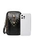 Women's Shoulder Crossbody Bag Outdoor Skull Motorcycle Bag Mobile Phone Bag Gothic Mini Crossbody Bag, Punk Skull & Studded Decor Phone Purse, Vintage Pu Shoulder Bag (4.72 X 7.28 X 2.17) Inch