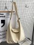 Large Hobo Bag Minimalist Solid Beige