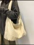 Large Hobo Bag Minimalist Solid Beige