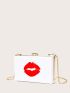 Mini Box Bag Red Lip Graphic Chain Strap