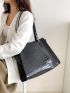 Black Shoulder Tote Bag Crocodile Embossed Double Handle PU