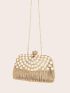 Mini Rhinestone & Faux Pearl Decor Colorblock Box Bag for Evening Party