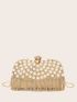 Mini Rhinestone & Faux Pearl Decor Colorblock Box Bag for Evening Party