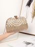 Mini Rhinestone & Faux Pearl Decor Colorblock Box Bag for Evening Party