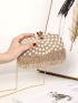 Mini Rhinestone & Faux Pearl Decor Colorblock Box Bag for Evening Party