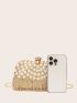 Mini Rhinestone & Faux Pearl Decor Colorblock Box Bag for Evening Party