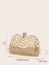 Mini Rhinestone & Faux Pearl Decor Colorblock Box Bag for Evening Party