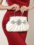 Rhinestone Decor Ruched Detail Ring Ruched Bag For Party