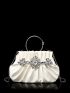 Rhinestone Decor Ruched Detail Ring Ruched Bag For Party