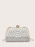 Mini Rhinestone & Faux Pearl Decor Colorblock Box Bag for Evening Party