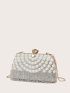 Mini Rhinestone & Faux Pearl Decor Colorblock Box Bag for Evening Party