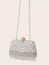 Mini Rhinestone & Faux Pearl Decor Colorblock Box Bag for Evening Party