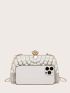 Mini Rhinestone & Faux Pearl Decor Colorblock Box Bag for Evening Party