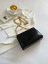 Mini Snakeskin Embossed Black Square Bag for Women