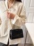 Mini Snakeskin Embossed Black Square Bag for Women