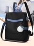 Two Tone Classic Backpack With Pompom Charm Fashionable For School